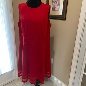 18W Calvin Klein red peek-a-boo hem dress with a-line skirt